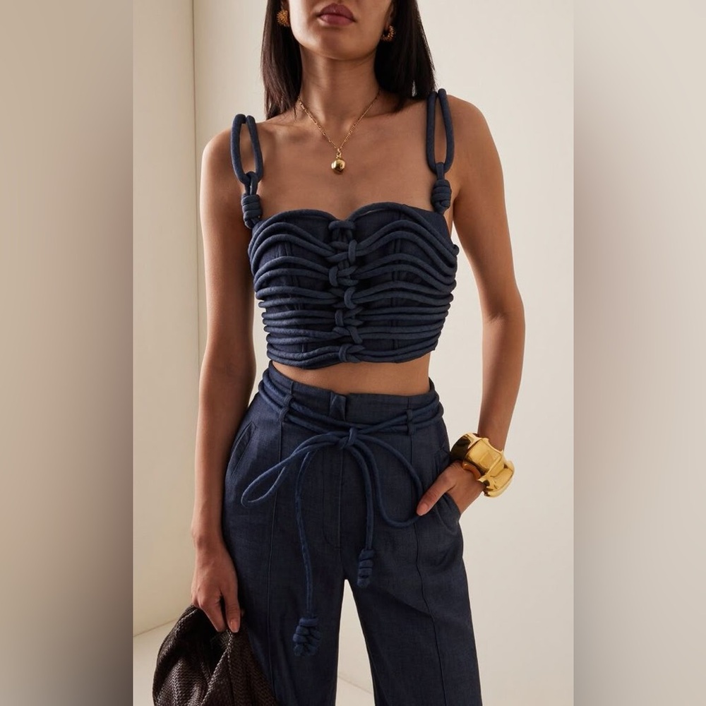 ANDRES OTALORA Redes cropped corded chambray top size 0 couture retail $645 - Picture 2 of 10